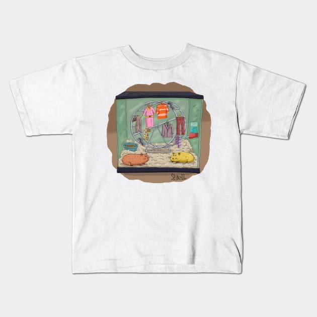 Hamster Wheel Hangers Kids T-Shirt by macccc8
